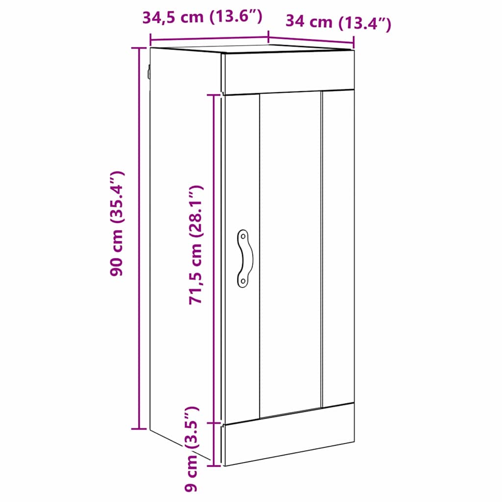 vidaXL Επιτοίχιο ντουλάπι Μαύρη Οξυά 34,5 x 34 x 90 εκ.