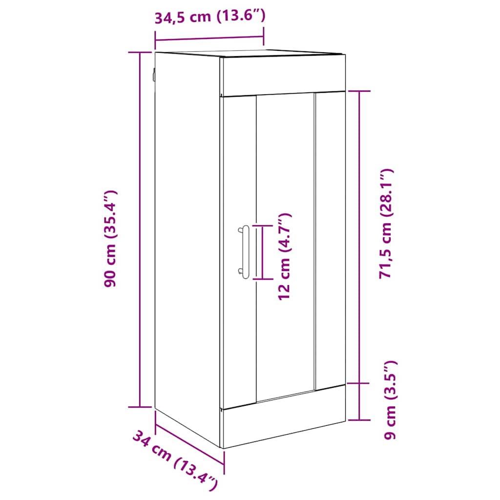 vidaXL Επιτοίχιο ντουλάπι Παλιό Ξύλο 34,5 x 34 x 90 εκ.