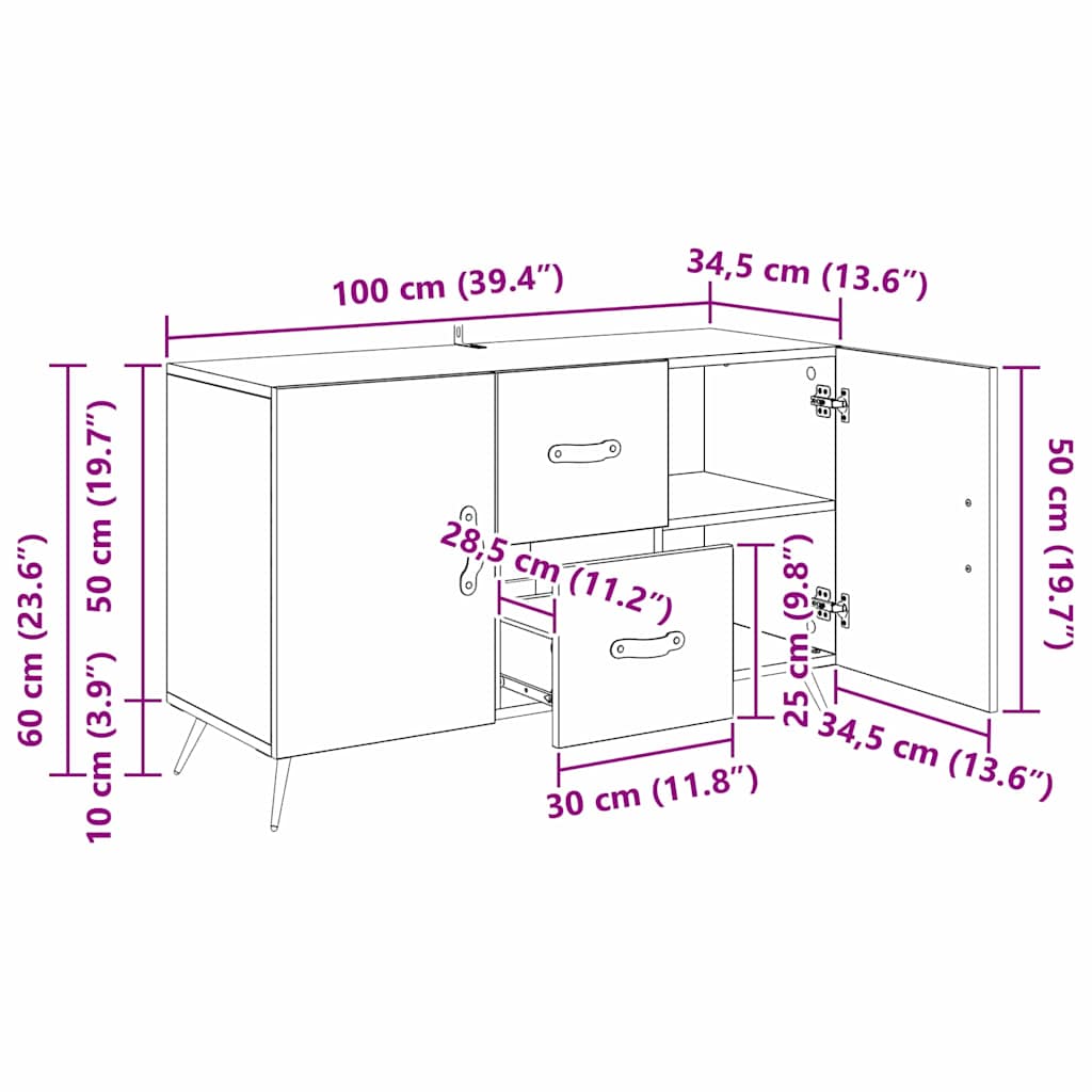 vidaXL Πλαϊνό γραφείο Artisan Oak 100 x 36 x 60 εκ. Επεξεργασμένο ξύλο