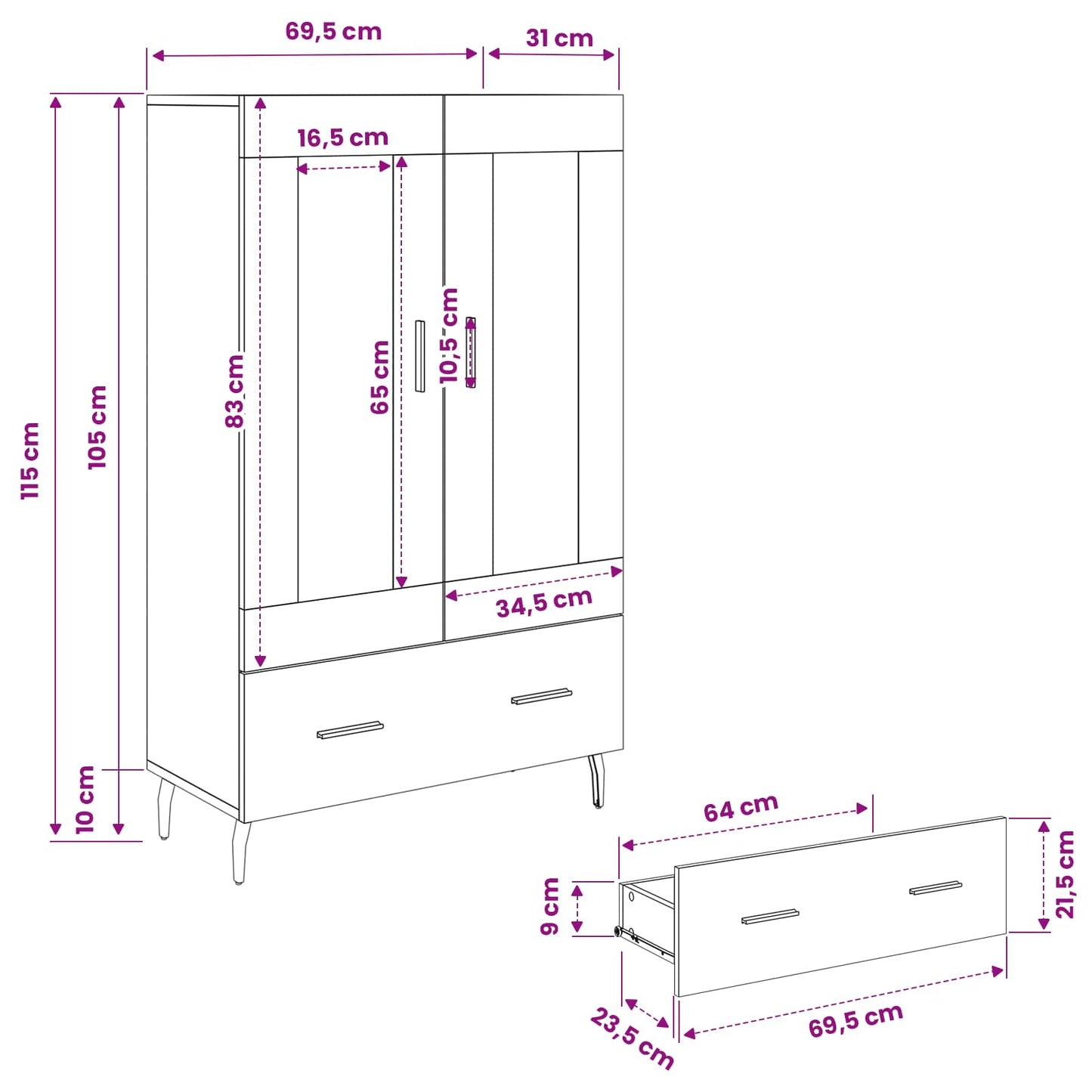 vidaXL Highboard Artisan Oak 69,5 x 31 x 115 εκ. Επεξεργασμένο Ξύλο