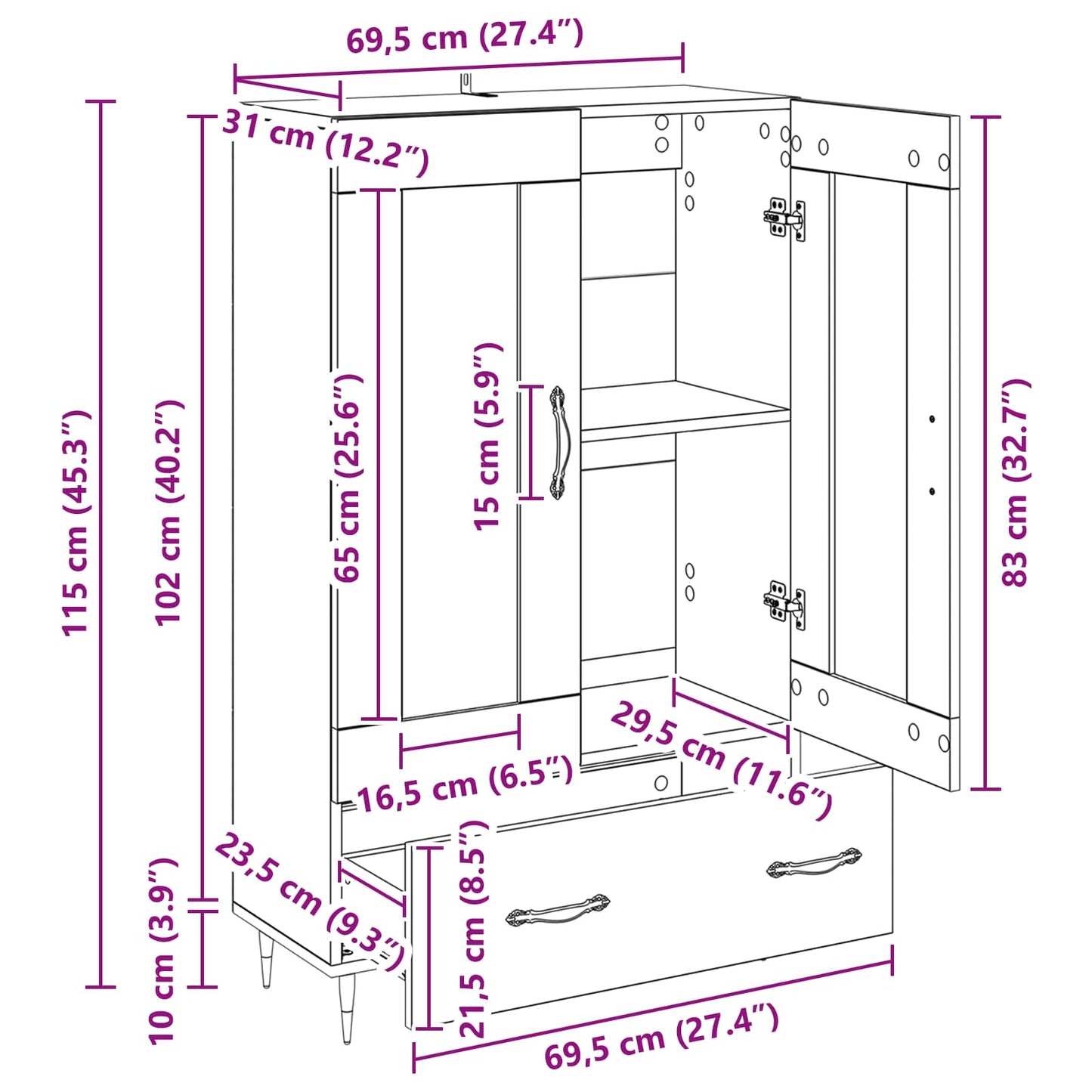 vidaXL Highboard Artisan Oak 69,5 x 31 x 115 εκ. Επεξεργασμένο ξύλο