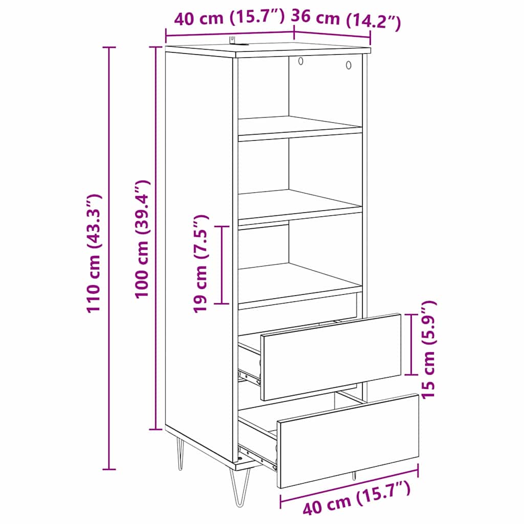 vidaXL Highboard Παλιό Ξύλο 40 x 36 x 110 εκ. Επεξεργασμένο ξύλο