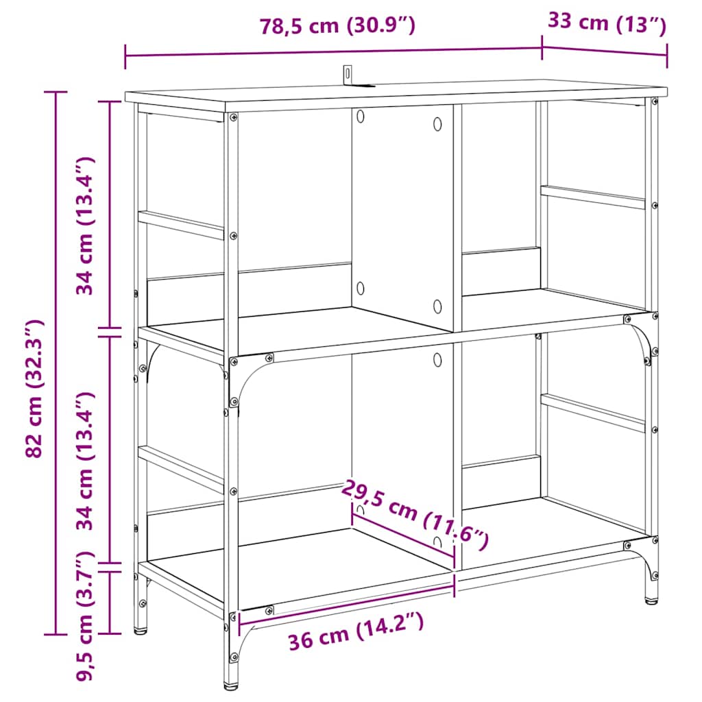 vidaXL Ράφι Βιβλίων Μαύρη δρυς 78.5 x 33 x 82 εκ Επεξεργασμένο ξύλο