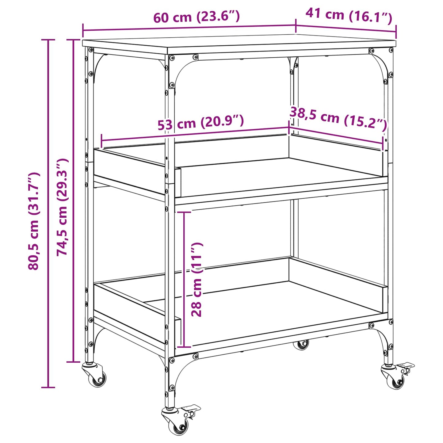 vidaXL Καρότσι Κουζίνας Δρύς Sonoma 60 x 41 x 80,5 εκ.