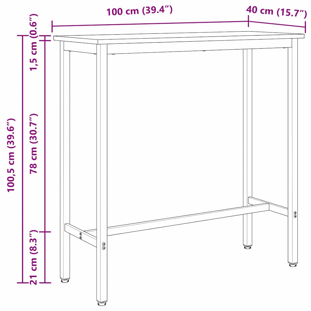 vidaXL τραπέζι Παλιό ξύλο 100 x 40 x 100,5 εκ