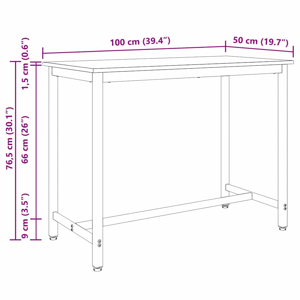 vidaXL τραπέζι Γκρίζο Σονομα 100 x 50 x 76,5 εκ.