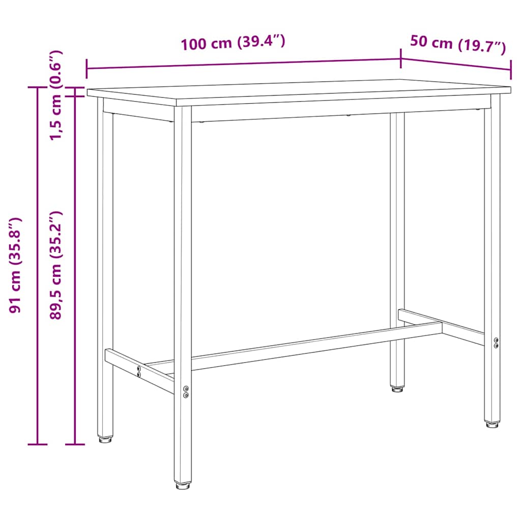 vidaXL τραπέζι Φυσικό 100 x 50 x 91 cm Μηχανισμένο ξύλο και ατσάλι