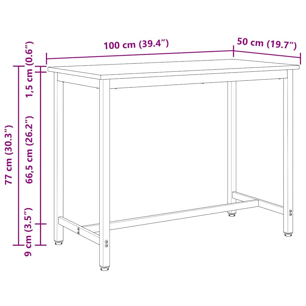 vidaXL τραπέζι Φυσικό 100 x 50 x 77 εκ Μηχανισμένο ξύλο και ατσάλι