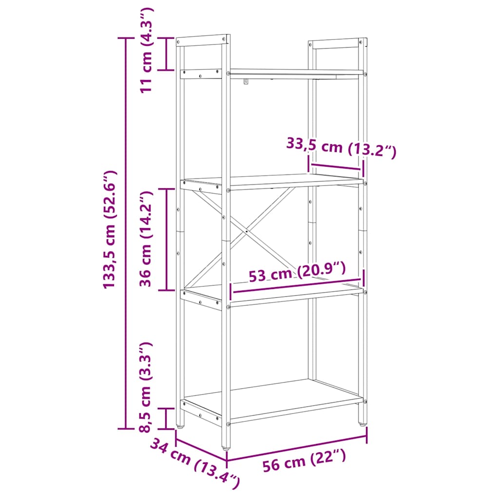 vidaXL Ράφι Βιβλίων Παλιό Ξύλο 56 x 34 x 133,5 εκ Επεξεργασμένο ξύλο