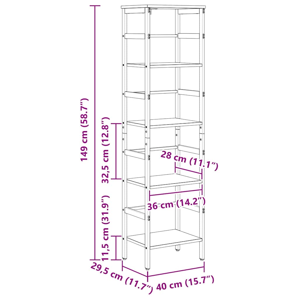 vidaXL Ράφι Βιβλίων Μαύρη Οξυά 40 x 29,5 x 149 εκ Επεξεργασμένο ξύλο