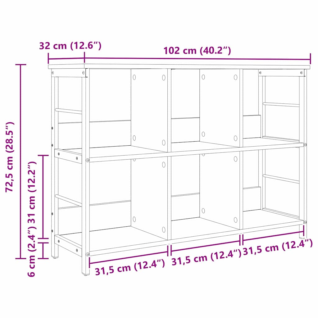 vidaXL Ράφι Βιβλίων 6 επιπέδων 102 x 32 x 72,5 εκ. Επεξεργασμένο Ξύλο