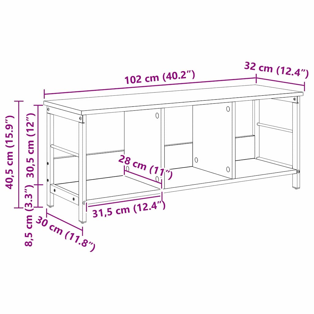 vidaXL Ράφι Βιβλίων Γκρίζο Σονομα 102 x 32 x 40,5 εκ.