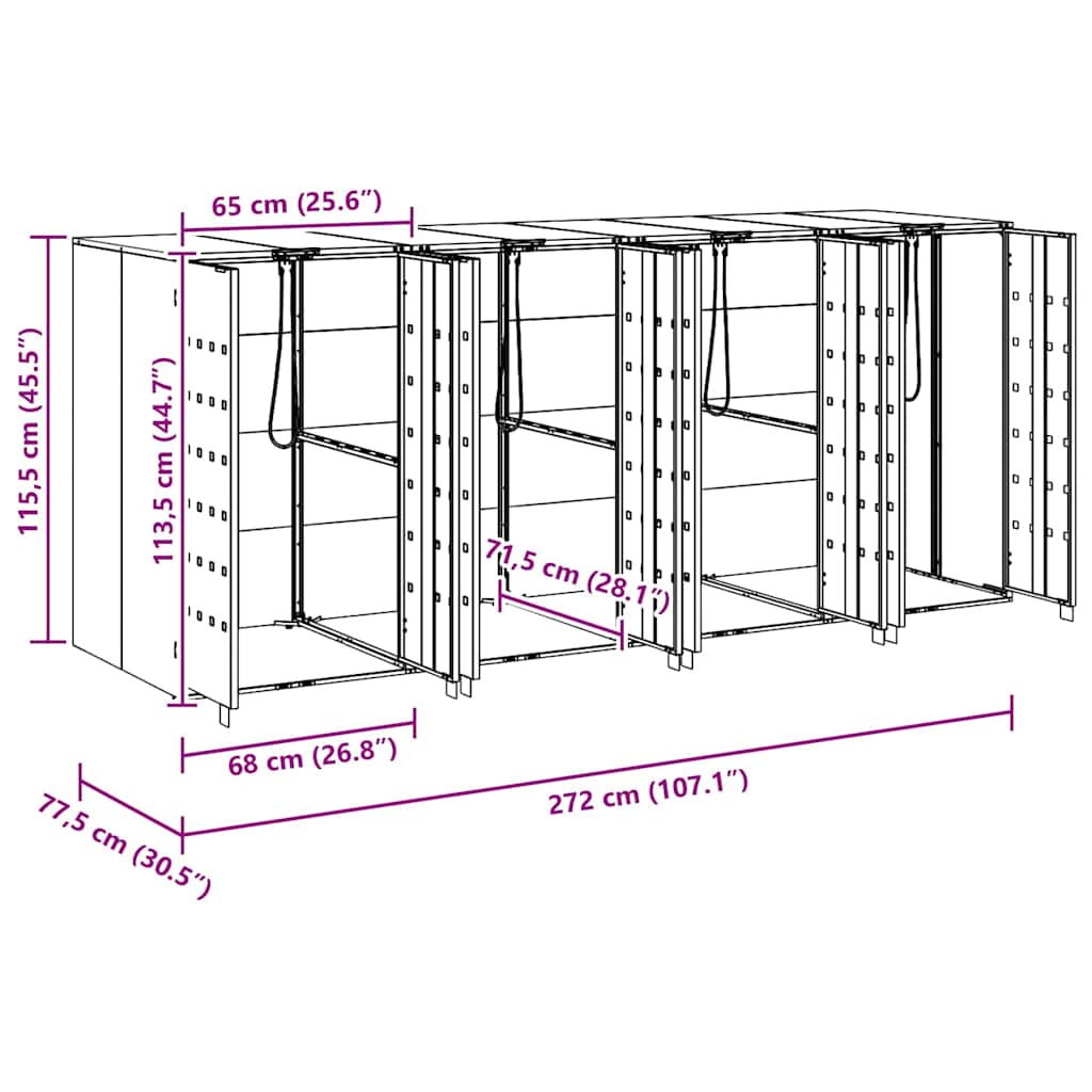 vidaXL Αποθήκη τροχήλατου κάδου για 3 κάδους Ασημί