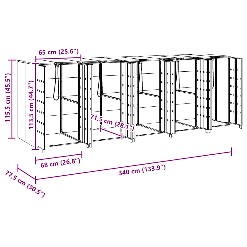 vidaXL Αποθήκη τροχήλατου κάδου για 3 κάδους 340 x 77.5 x 115.5 εκ