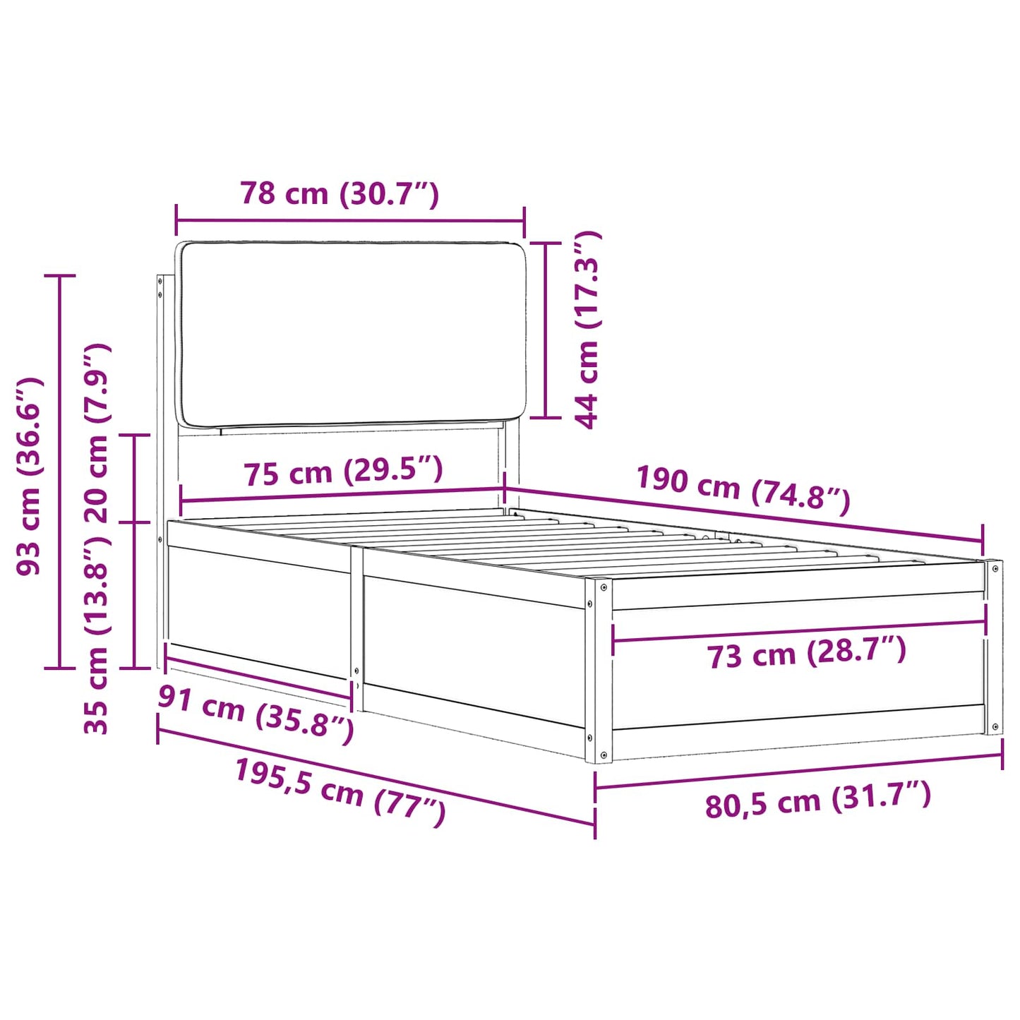 vidaXL Σκελετός Κρεβατιού με Επενδεδυμένο Κεφαλάρι Σκούρο Γκρι