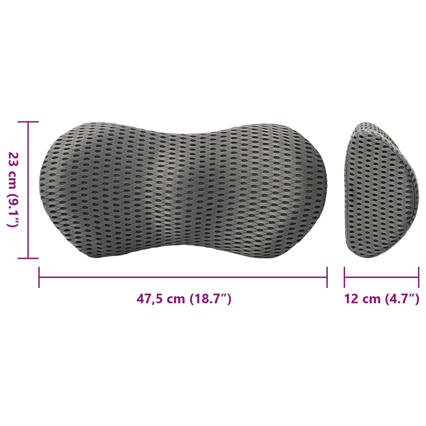 vidaXL Μαξιλάρι πλάτης Γκρι Αφρός Μνήμης 47,5 x 23 x 12 εκ