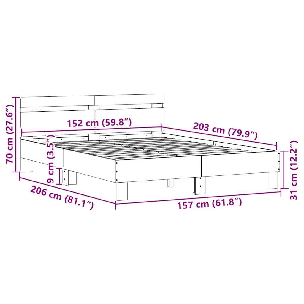 vidaXL Σκελετός Κρεβατιού με led Λευκό 152 x 203 cm Επεξεργασμένο ξύλο