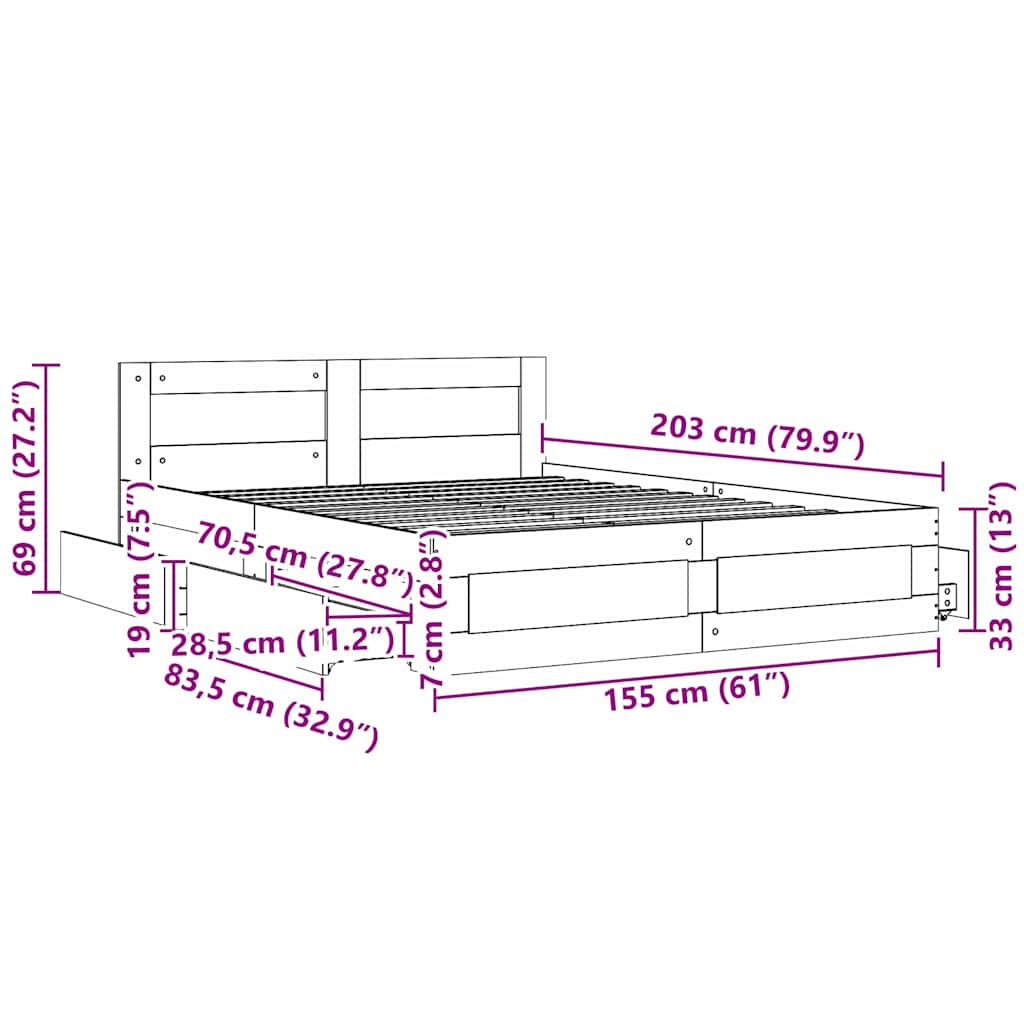 vidaXL Σκελετός Κρεβατιού με κεφαλάρι 2 pcs Σονόμα 153 x 203 εκ.