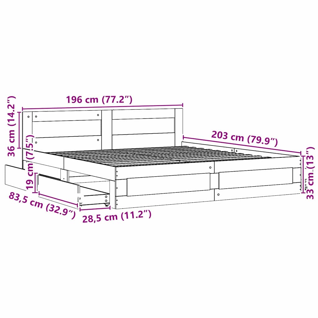 vidaXL Σκελετός Κρεβατιού Σονόμα 193 x 203 cm Επεξεργασμένο ξύλο
