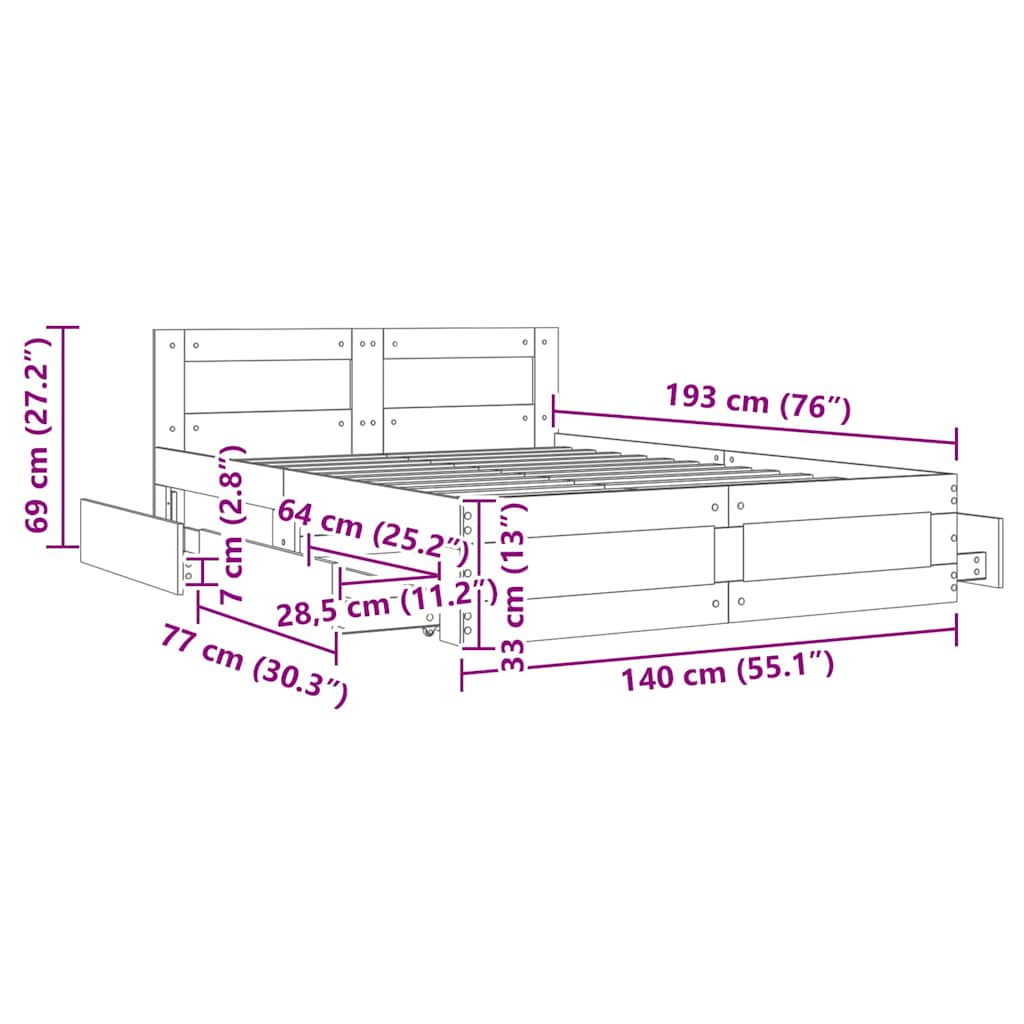 vidaXL Σκελετός Κρεβατιού Λευκός 137 x 188 εκ Επεξεργασμένο ξύλο