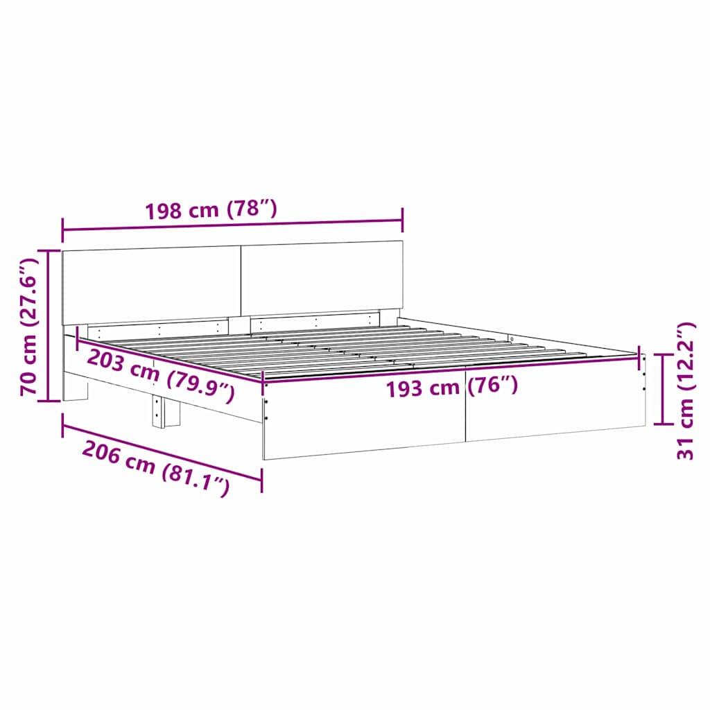 vidaXL Σκελετός Κρεβατιού Σονόμα 193 x 203 cm Επεξεργασμένο Ξύλο
