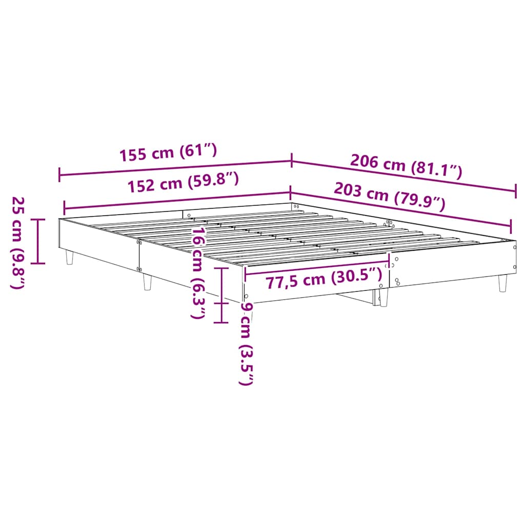 vidaXL Σκελετός Κρεβατιού 2 pcs Σονόμα 152 x 203 cm Επεξεργασμένο ξύλο