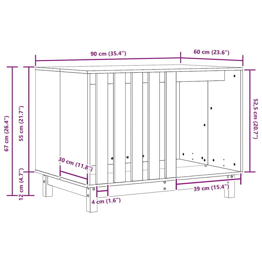 vidaXL Σπίτι Σκύλου Κερωτό καφέ 90 x 60 x 67 εκ. Στερεά ξυλεία πεύκου