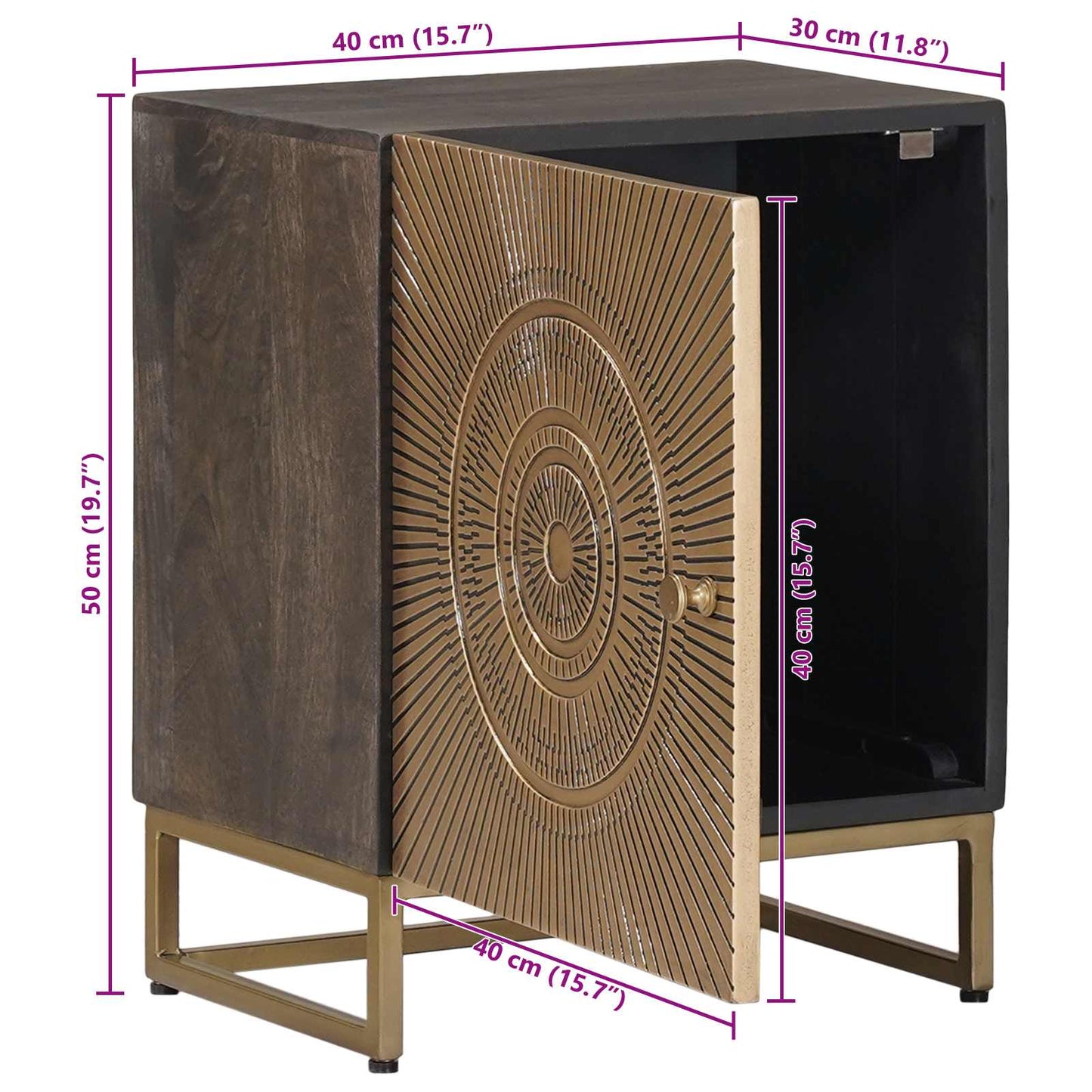 vidaXL Χειροποίητο Κομοδίνο Καφετί 40 x 30 x 50 cm Στερεό ξύλο μάνγκο