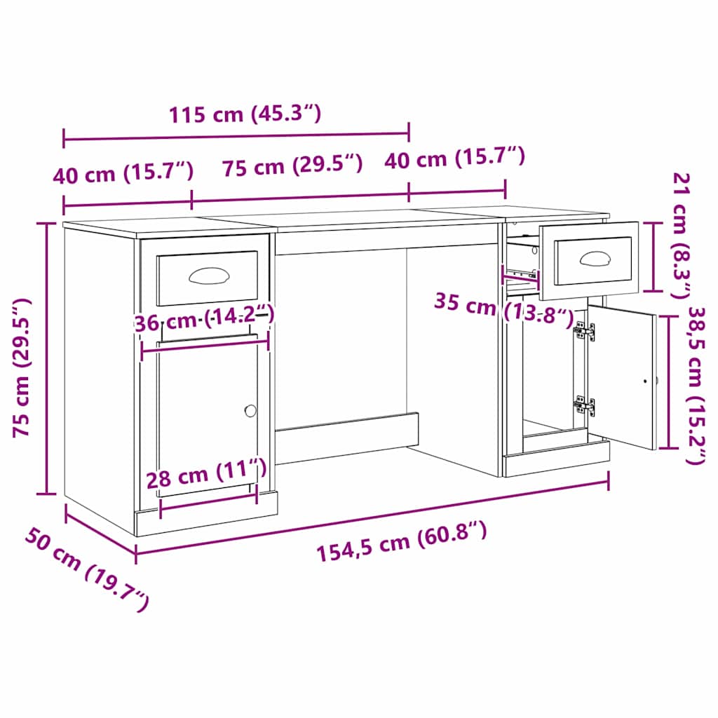 vidaXL Γραφείο με Ντουλάπι με συρτάρι Artisan Oak 154,5 x 50 x 75 εκ
