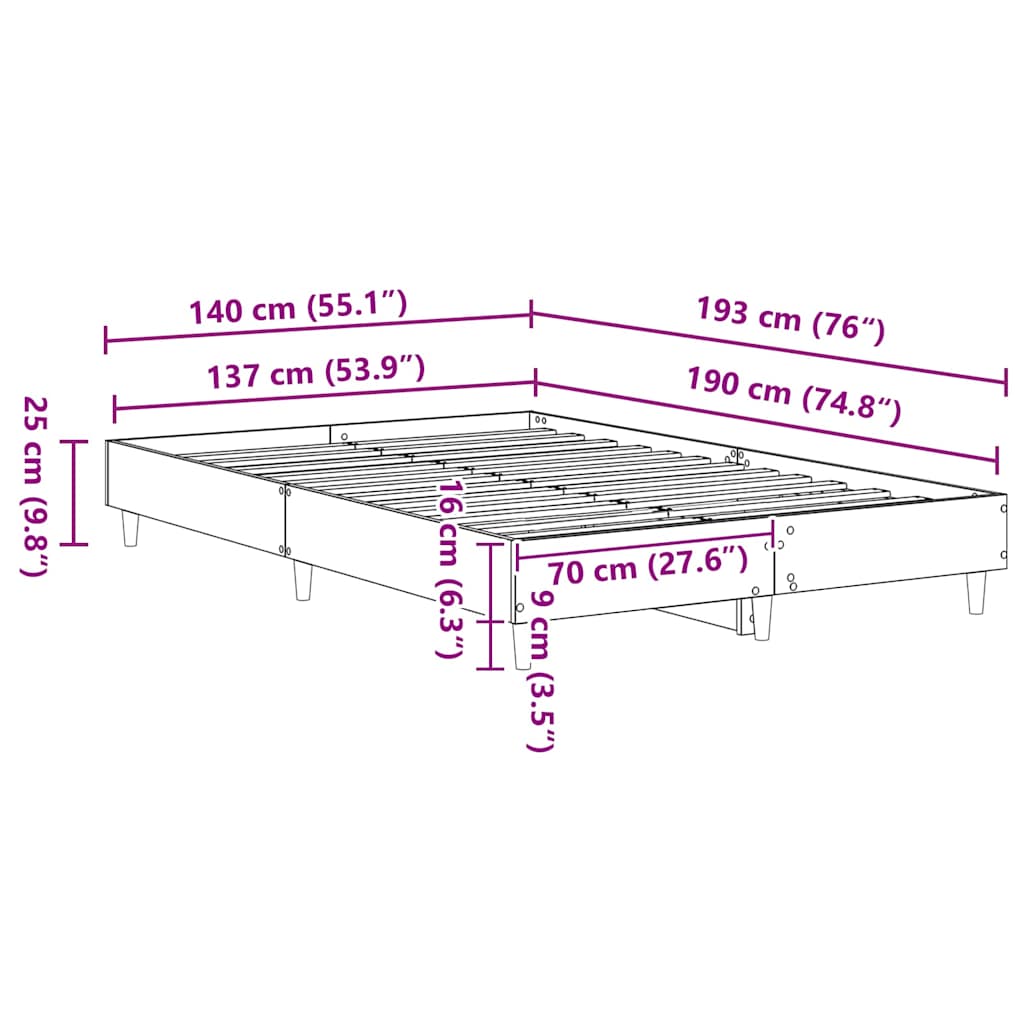 vidaXL Σκελετός Κρεβατιού Σονόμα 137 x 190 cm Επεξεργασμένο ξύλο