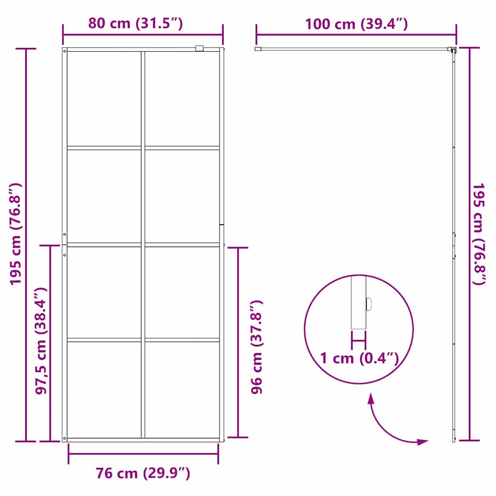 vidaXL Τοίχος Ντους Walk-in Μαύρο 80 x 195 cm σκληρυμένο γυαλί