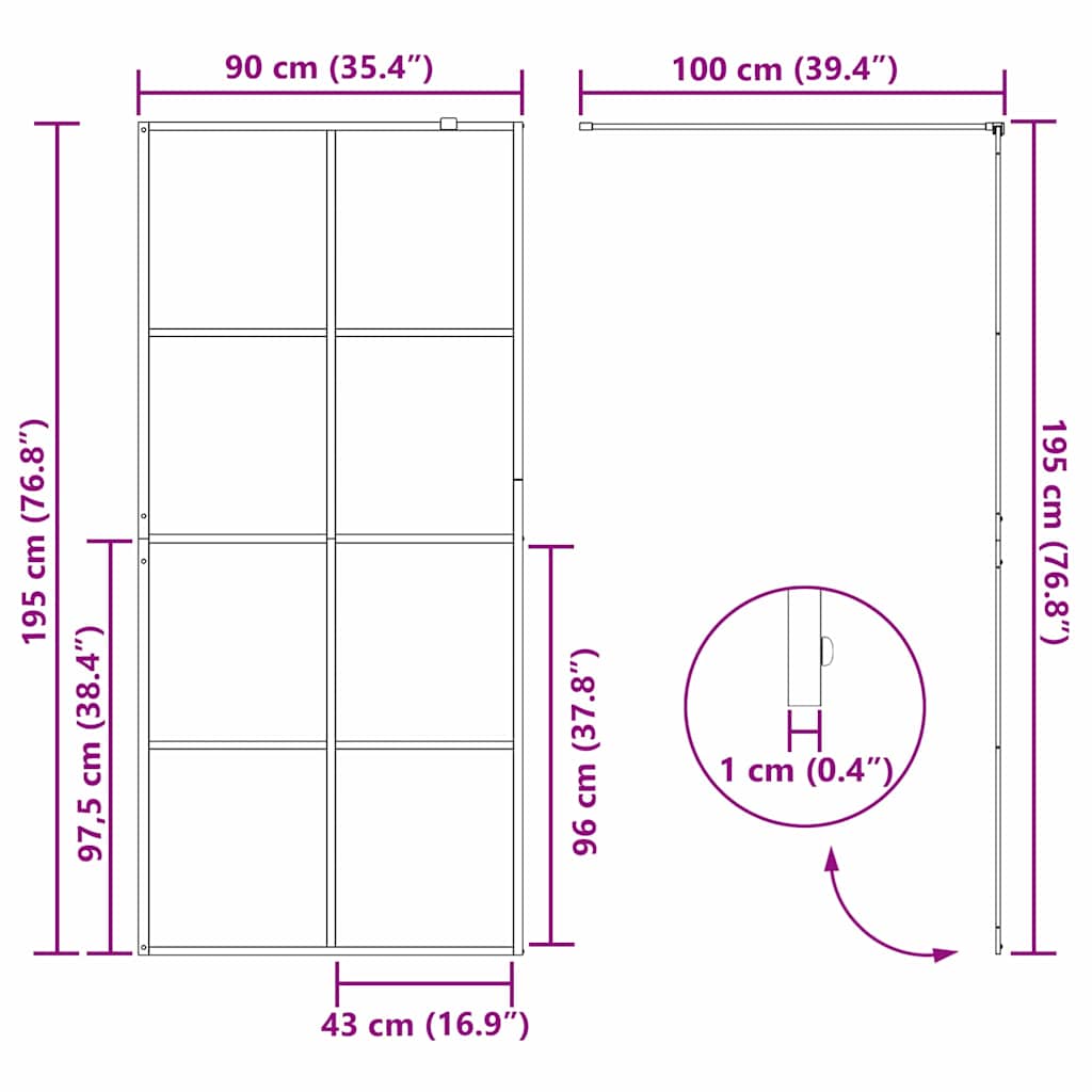 vidaXL Τοίχος Ντους Walk-in Μαύρο 90 x 195 cm σκληρυμένο γυαλί