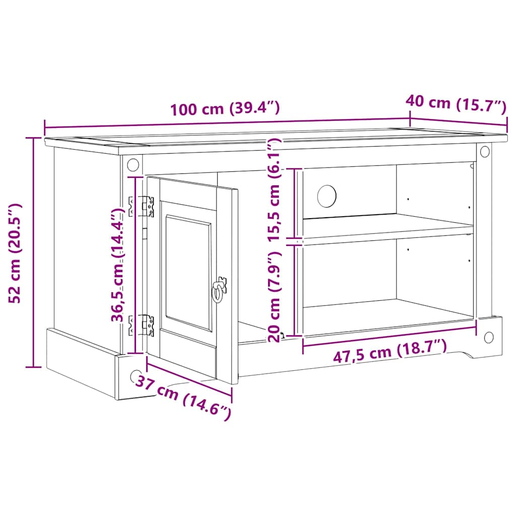 vidaXL Ντουλάπι TV Corona Λευκό 100 x 40 x 52 εκ. Στερεά ξυλεία πεύκου