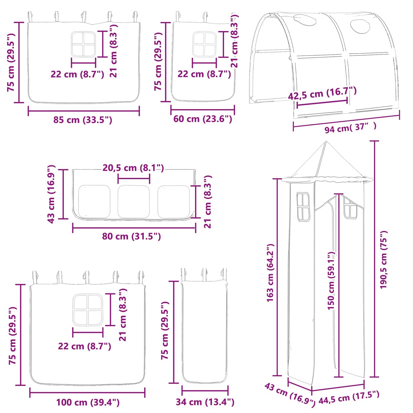 vidaXL Κρεβάτι κουκέτας για παιδιά Μαύρο και μπλε 74,5 x 190 εκ.