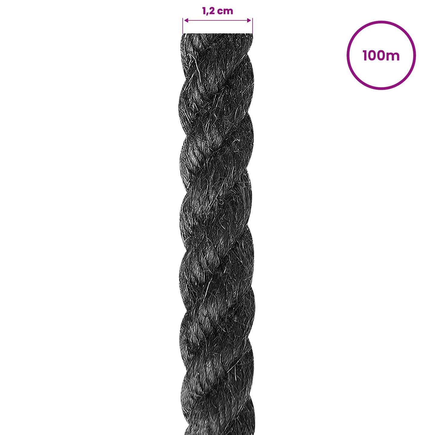 vidaXL Σχοινί Από Τζute 12 mm Μαύρο 100% Τζούτα Tossa