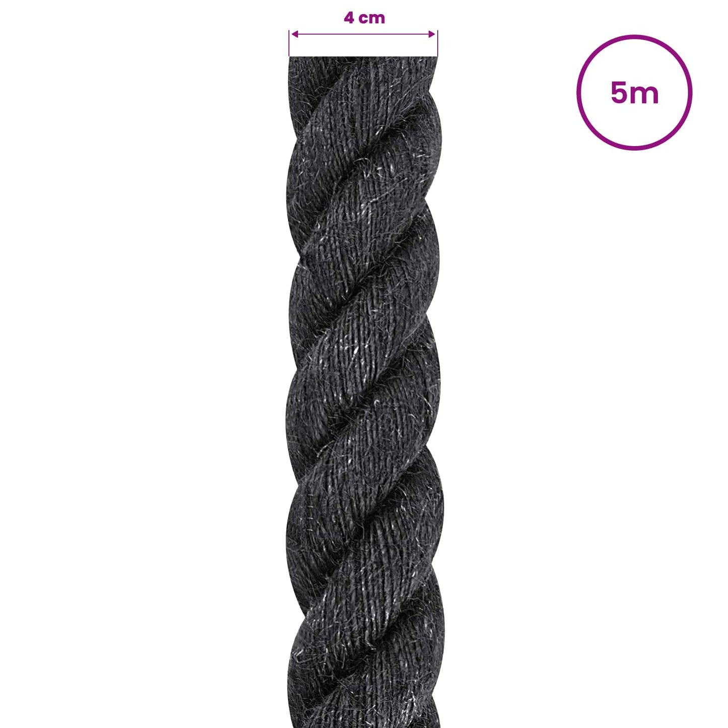 vidaXL Σχοινί Από Τζute 40 mm Μαύρο 100% Τζούτα Tossa