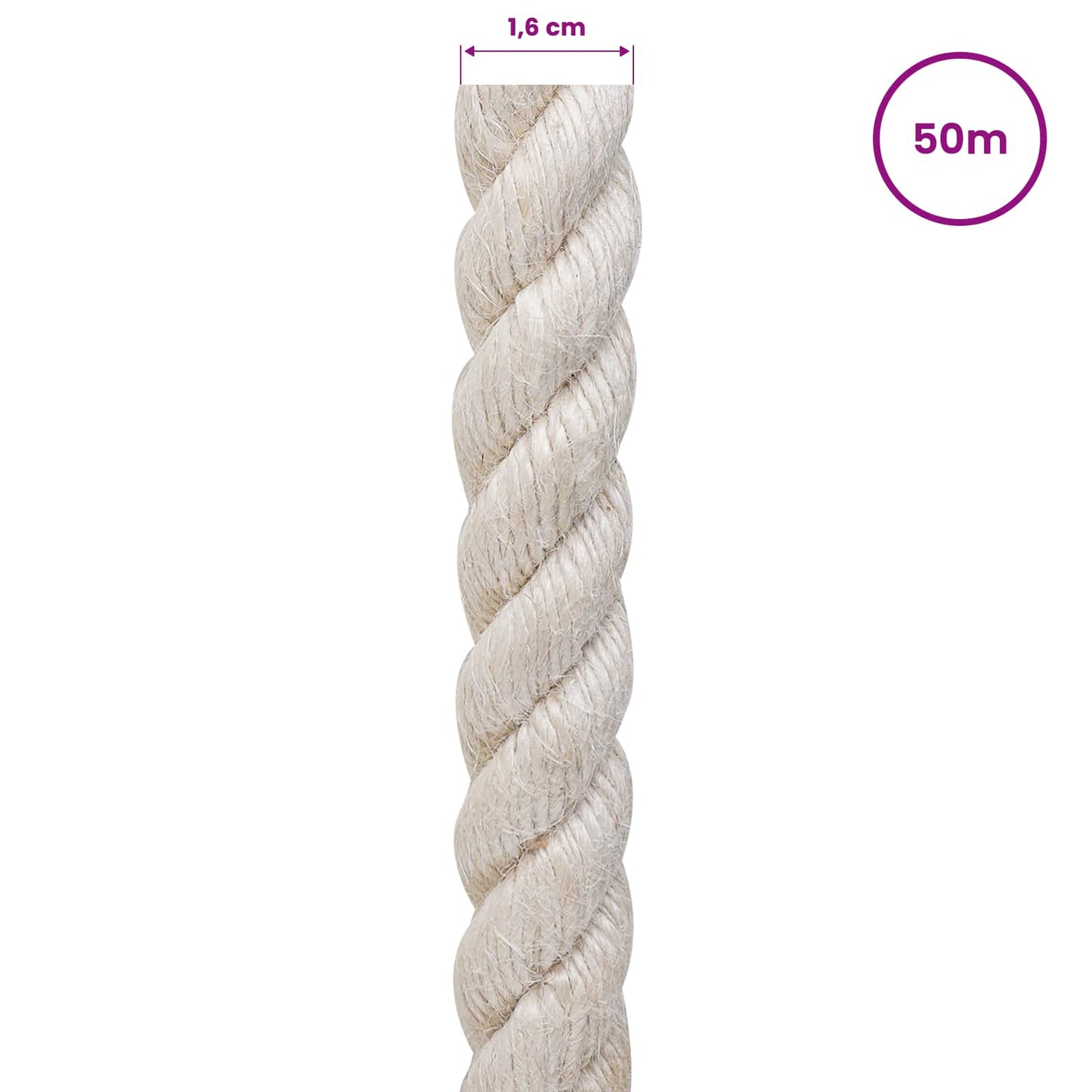 vidaXL Σχοινί Από Τζute 16 mm Λευκό 100% Τζούτα Tossa