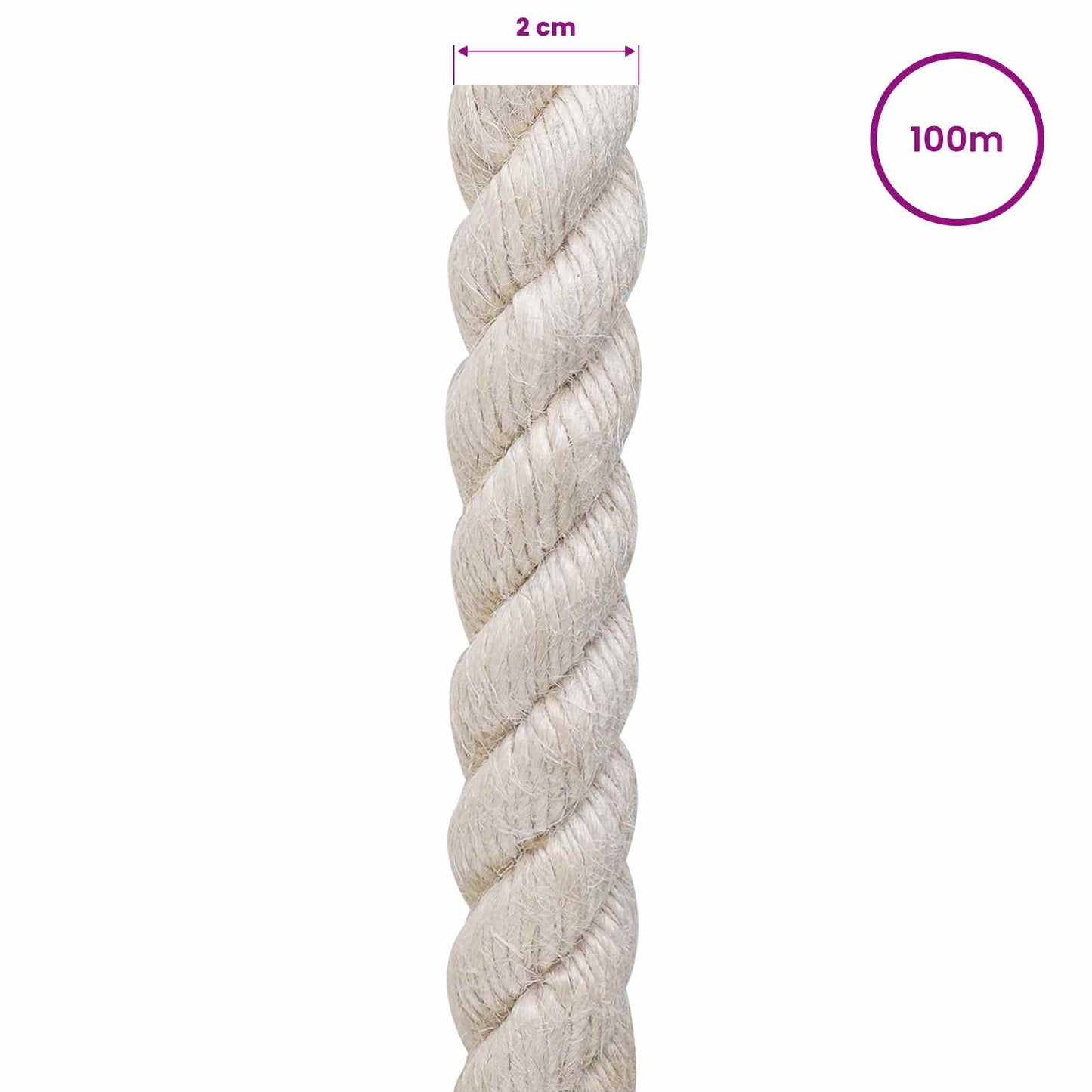vidaXL Σχοινί Από Τζute 20 mm Λευκό 100% Τζούτα Tossa