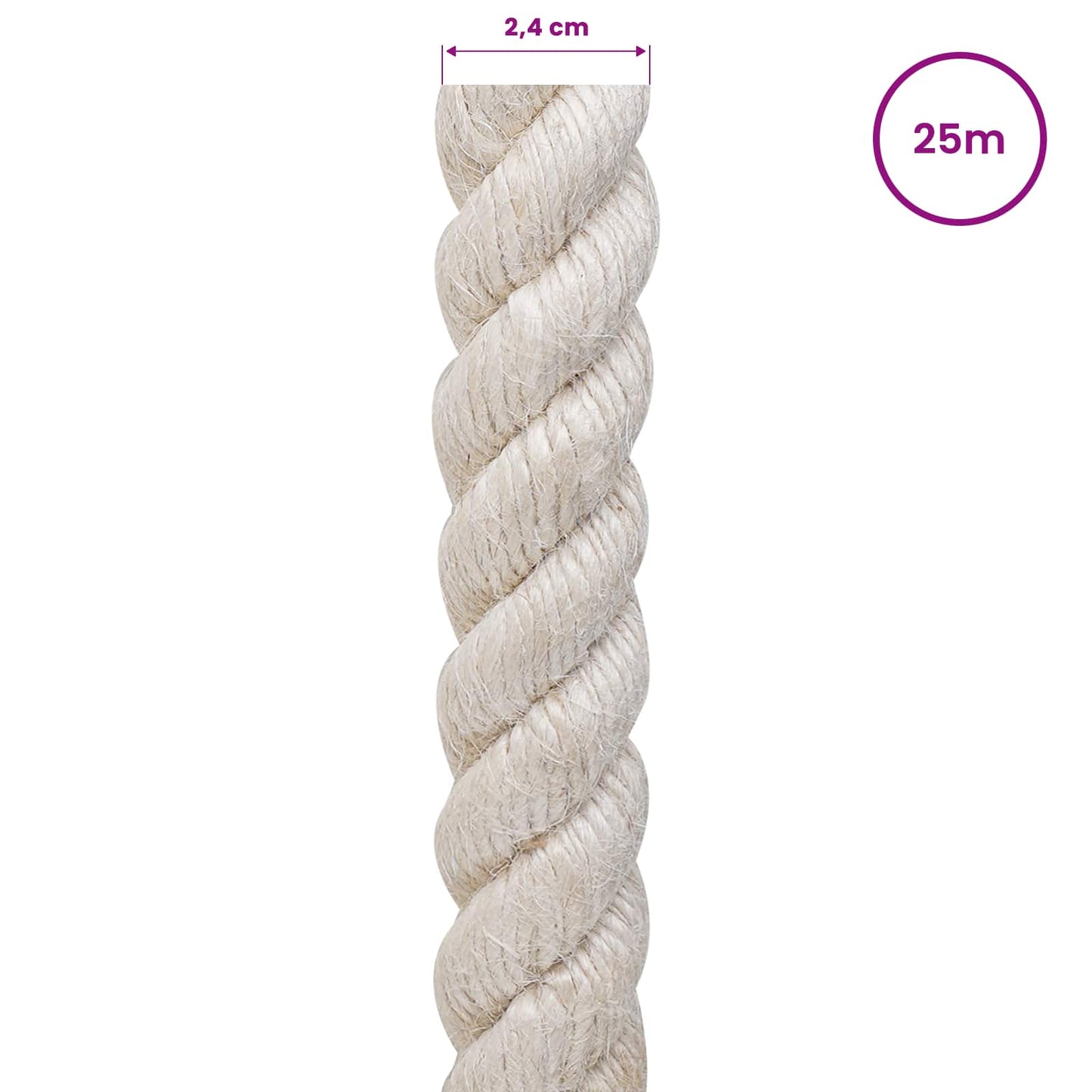 vidaXL Σχοινί Από Τζute 24 mm Λευκό 100% Τζούτα Tossa