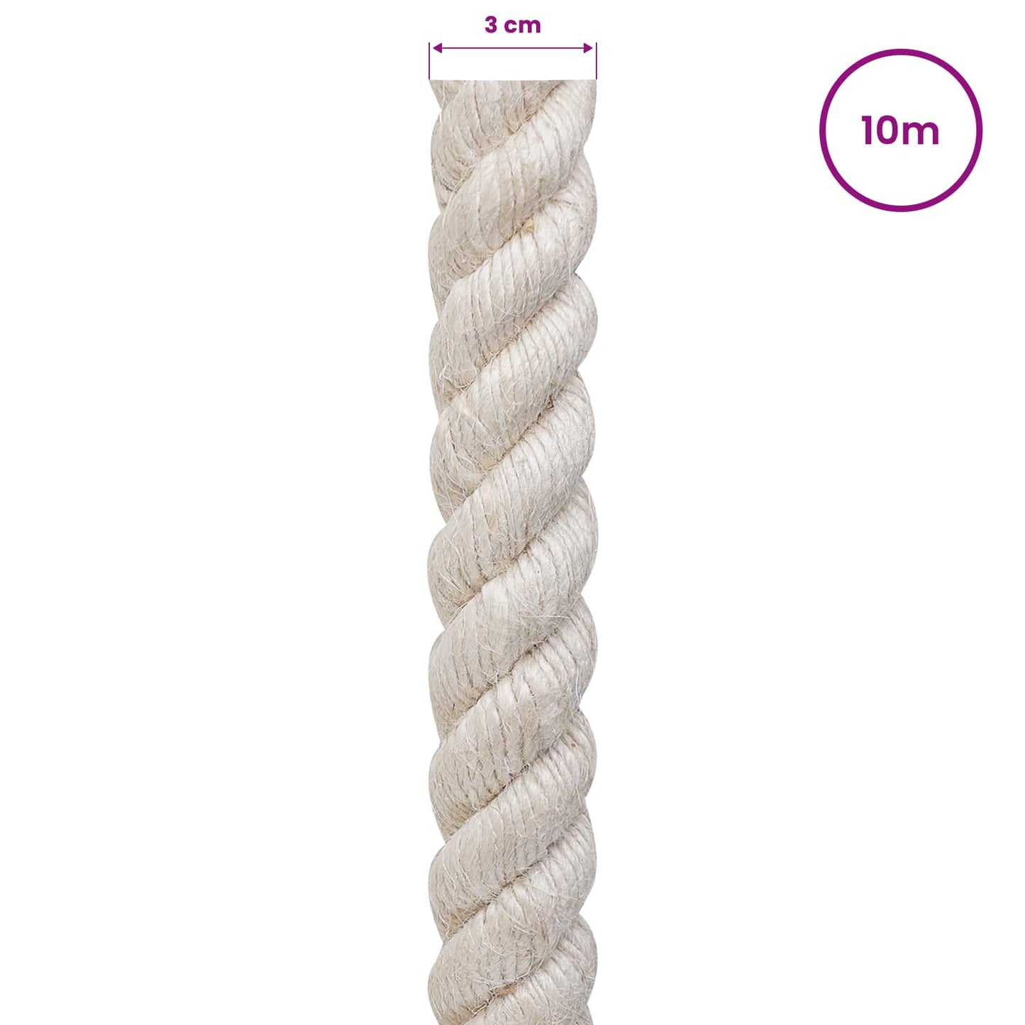 vidaXL Σχοινί Από Τζute 30 mm Λευκό 100% Τζούτα Tossa