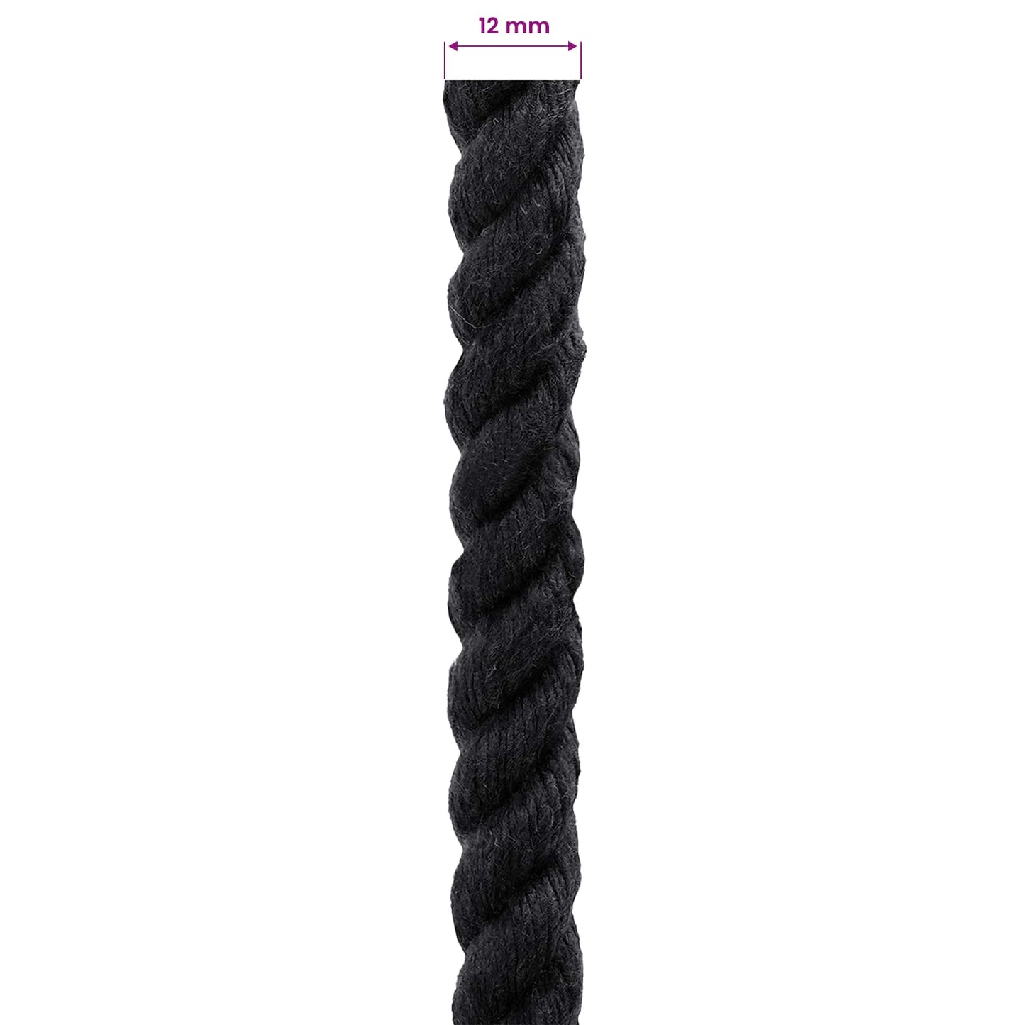 vidaXL Κωτόσχοινo 12 mm 50 m Μαύρο 100% Βαμβάκι
