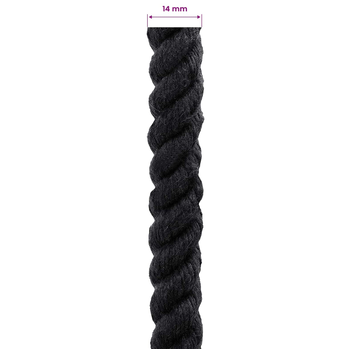 vidaXL Κωτόσχοινo 14 mm 100 m Μαύρο 100% Βαμβάκι
