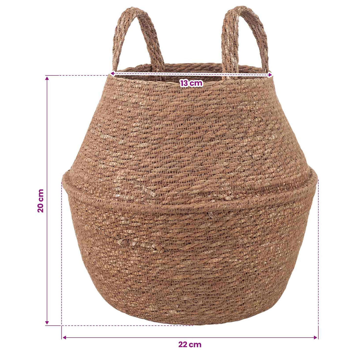 vidaXL Γλάστρα με Χερούλια Φυσικό Ø 22 x 20 cm 100% Θαλασσόχορτο