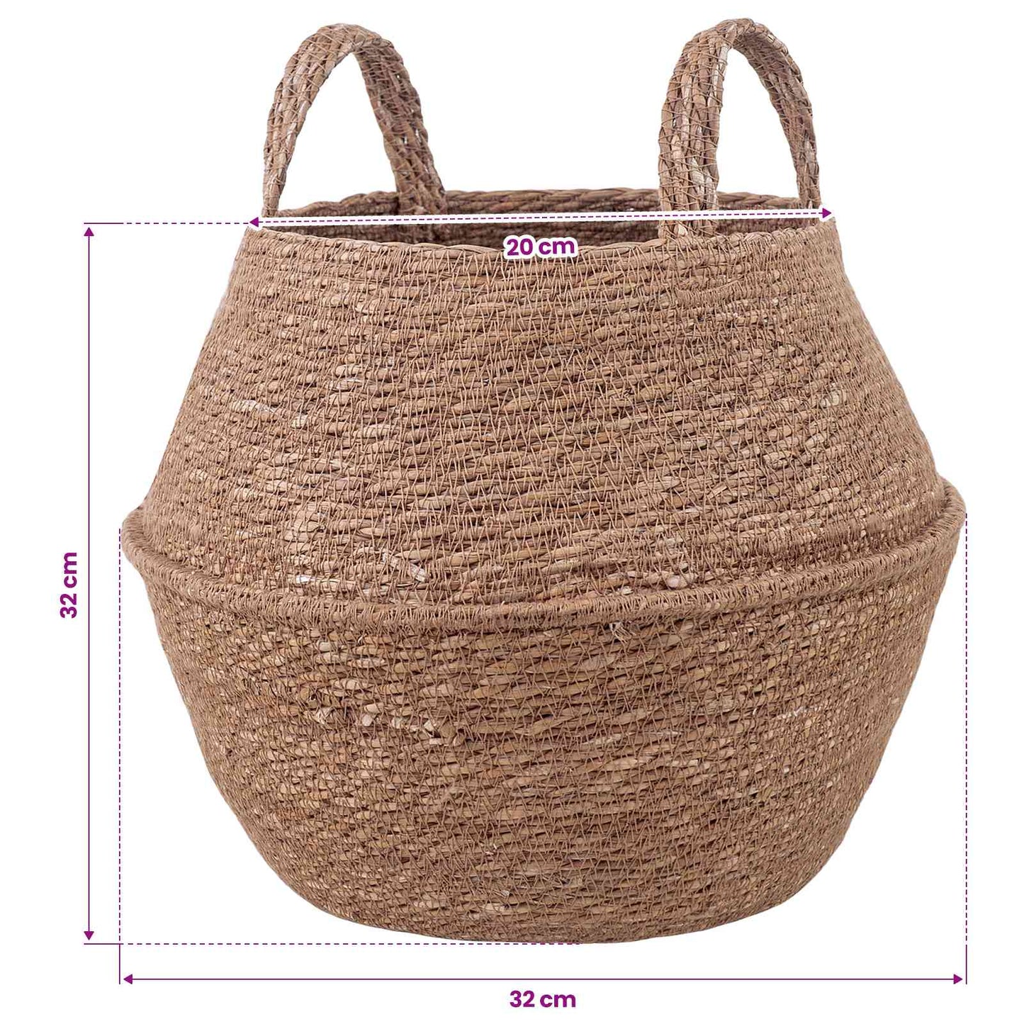 vidaXL Γλάστρα με Χερούλια Φυσικό Ø 32 x 32 cm 100% Θαλασσόχορτο