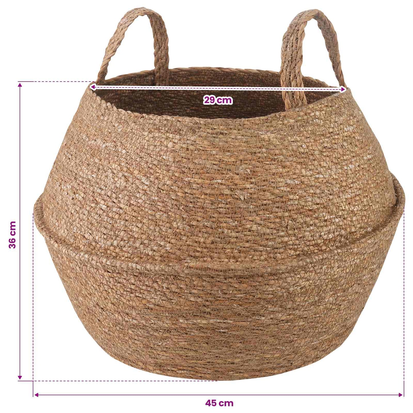 vidaXL Γλάστρα με Χερούλια Φυσικό Ø 45 x 36 cm 100% Θαλασσόχορτο