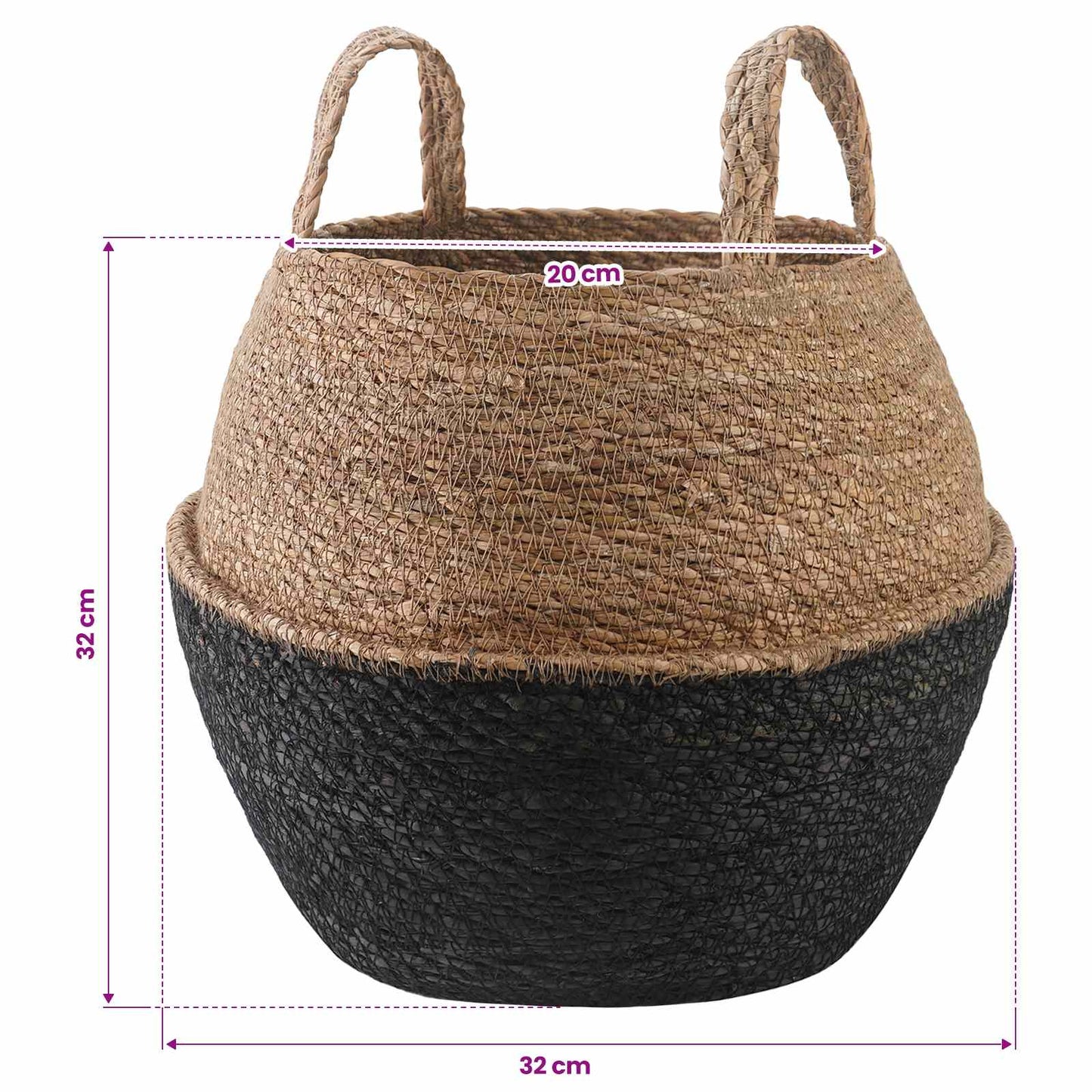 vidaXL Γλάστρα με Χερούλια 2 pcs Μαύρο Ø 32 x 32 cm 100% Θαλασσόχορτο