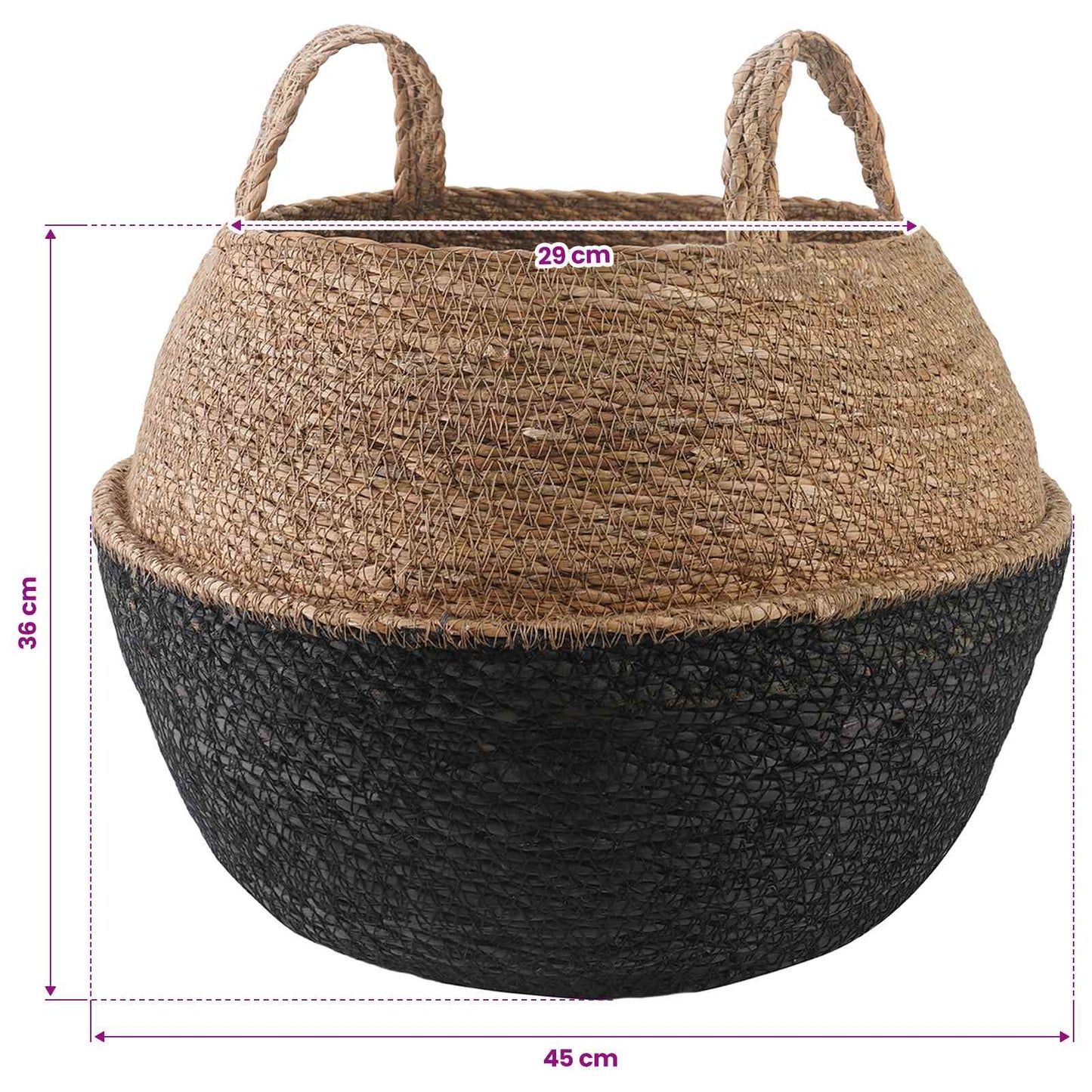 vidaXL Γλάστρα με Χερούλια Μαύρο Ø 45 x 36 cm 100% Θαλασσόχορτο