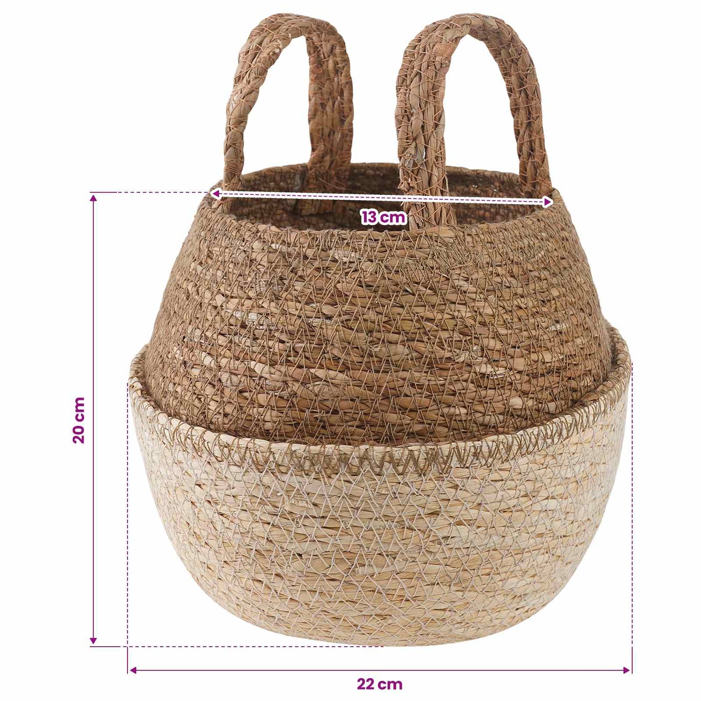 vidaXL Γλάστρα με Χερούλια 2 pcs Λευκό Ø 22 x 20 cm 100% Θαλασσόχορτο