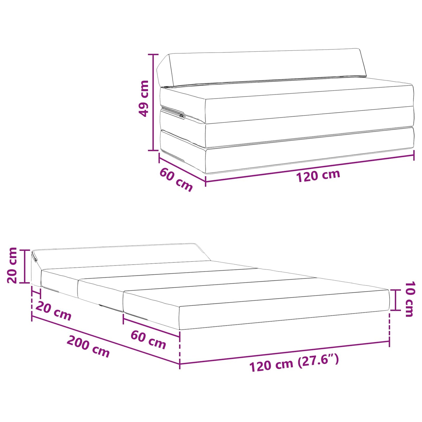 vidaXL Κρεβάτι Καναπέ Αναδιπλούμενο Μπλε 120 x 60 x 49 εκ Ύφασμα