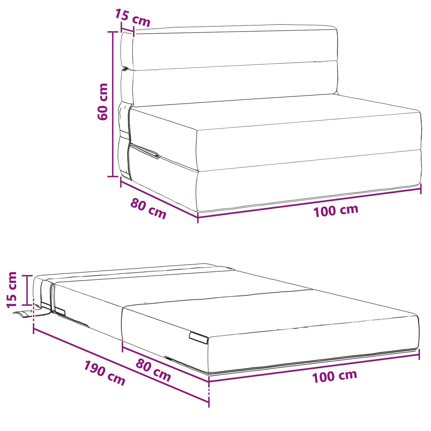 vidaXL Κρεβάτι Καναπέ Αναδιπλούμενο Μαύρο 100 x 80 x 60 εκ. Ύφασμα